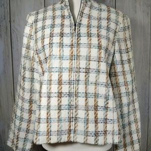 Norton McNaughton Women's White ZipUp Plaid Blazer